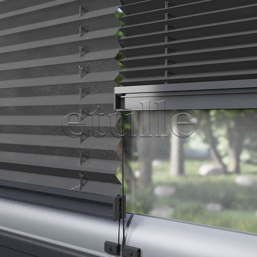 16 MM Diamond Anthracite Plain Pleat Curtain
