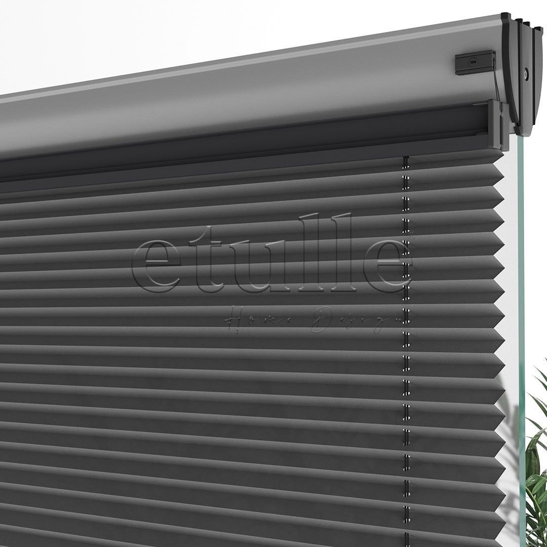 16 MM Diamond Anthracite Plain Pleat Curtain