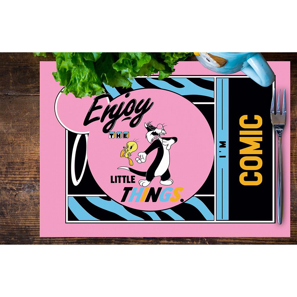 Tweety Teams Çizgi Karakter Pembe Zemin Baskılı Çocuk – 4'lü Amerikan Servis (30x50 cm)