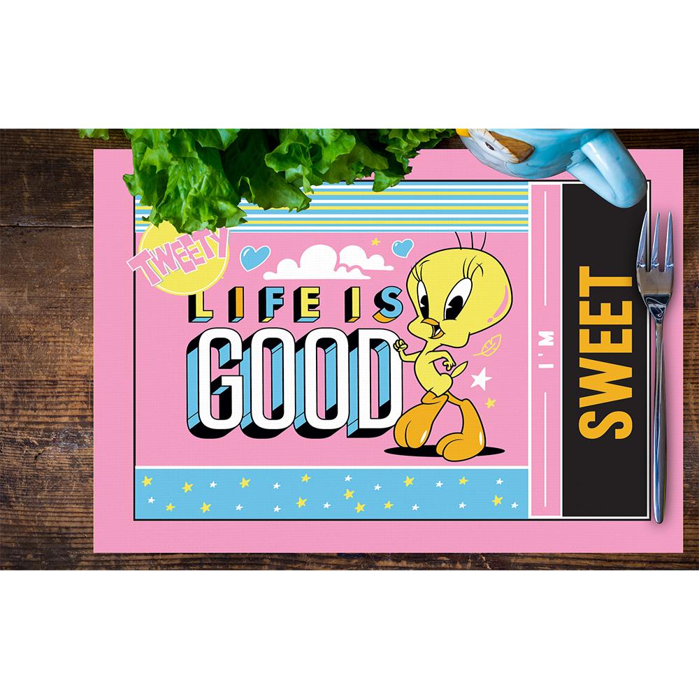 Tweety Teams Çizgi Karakter Pembe Zemin Baskılı Çocuk – 4'lü Amerikan Servis (30x50 cm)