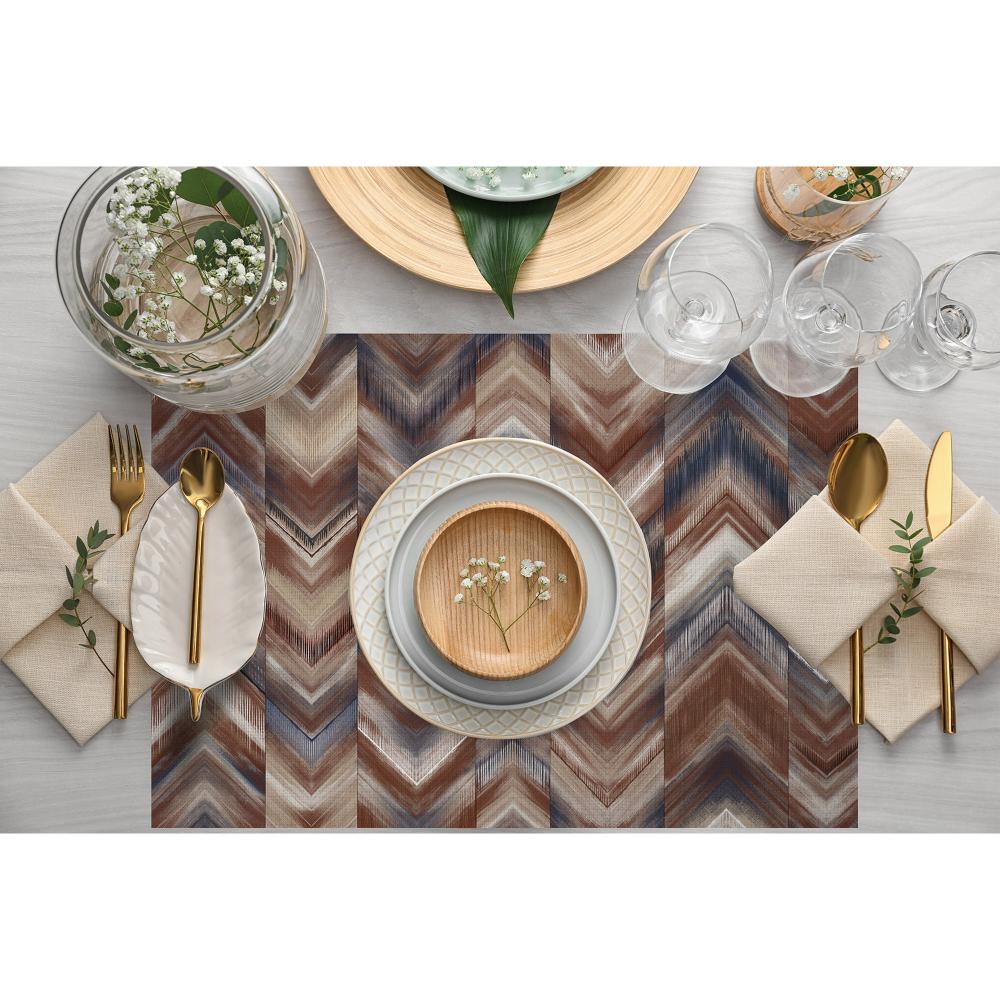 Rustik Zigzag Ahşap Dokulu Geometrik Desenli – 4’lü  Amerikan Servis Takımı (30x50 cm)