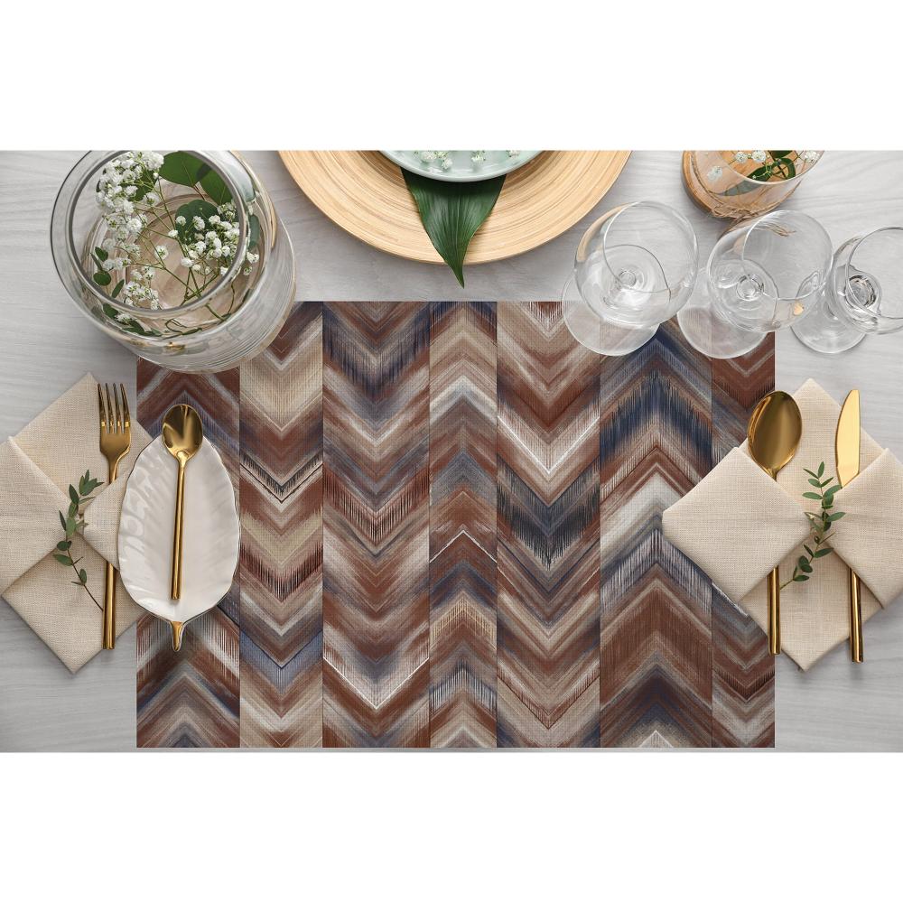 Rustik Zigzag Ahşap Dokulu Geometrik Desenli – 4’lü  Amerikan Servis Takımı (30x50 cm)