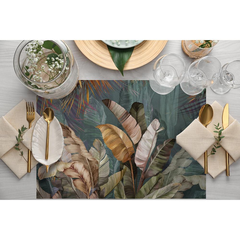 Tropikal Yaprak Desenli Şık Sofra Servis Takımı – 4’lü Set 30x50 cm