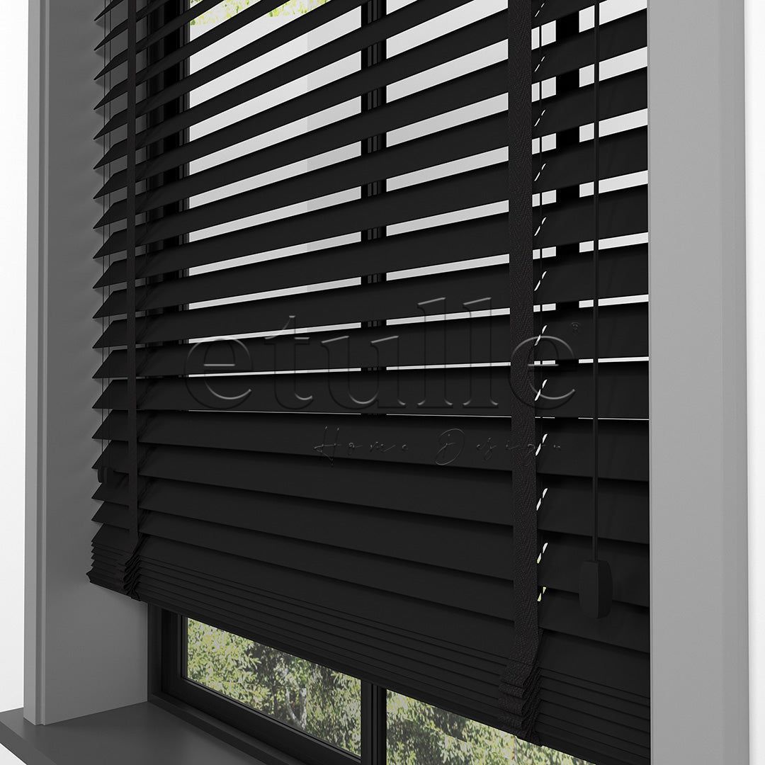 50 MM BASSWOOD Siyah Ahşap Jaluzi
