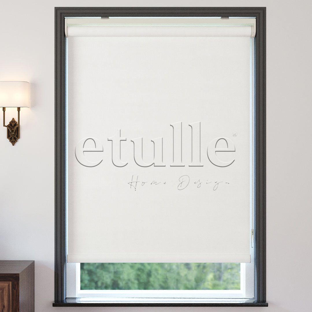 White Blackout Linen Roller Blinds | Fiorella