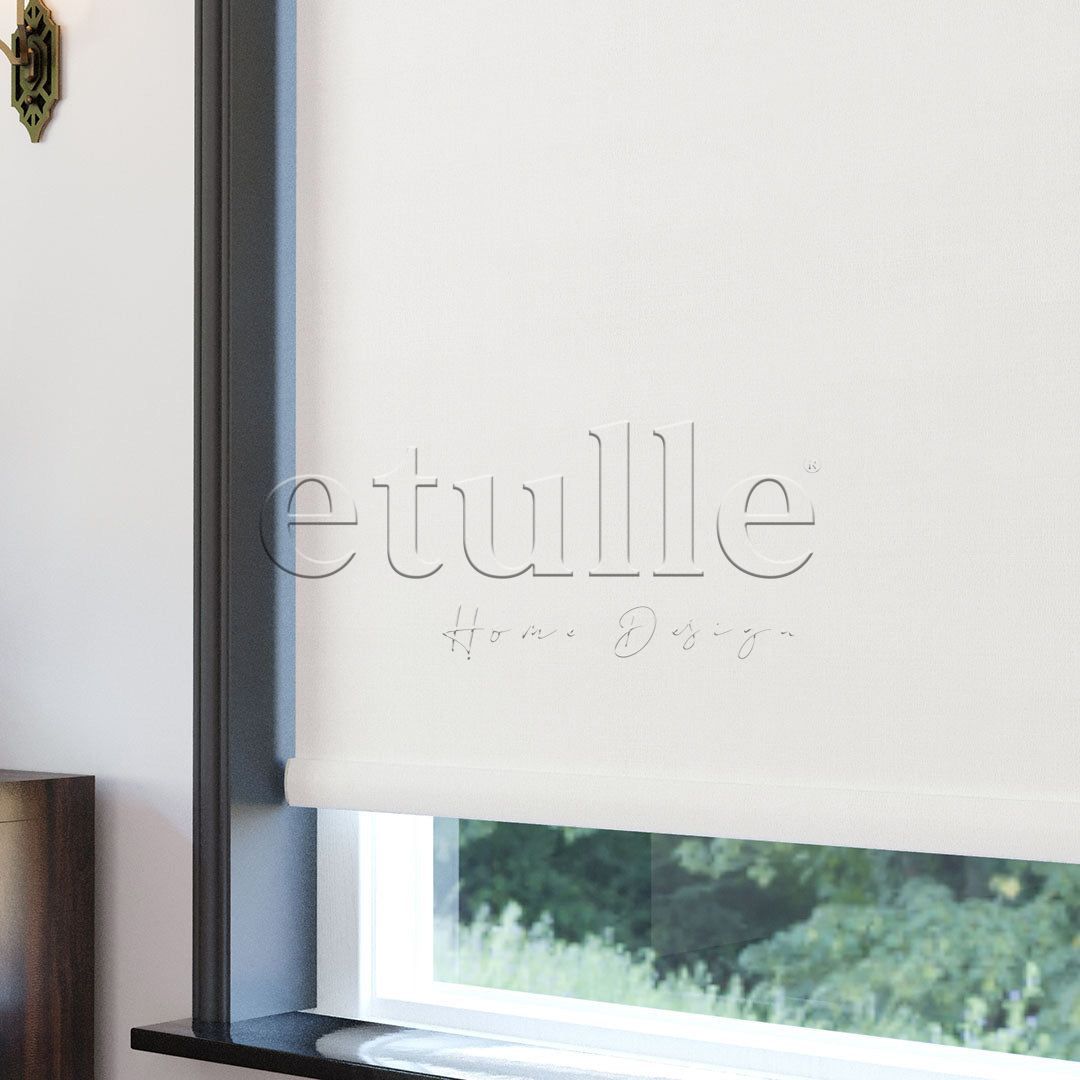 White Blackout Linen Roller Blinds | Fiorella