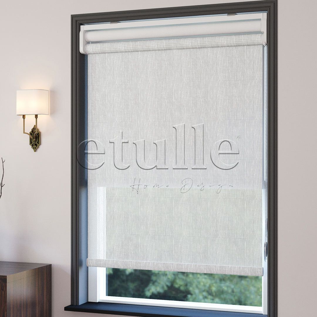 White Patterned Double Roller Blind | Estella