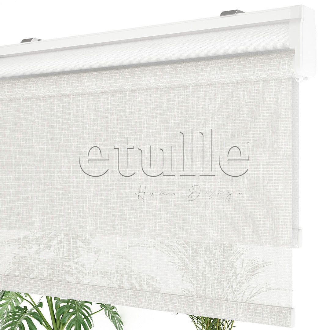 White Patterned Double Roller Blind | Estella