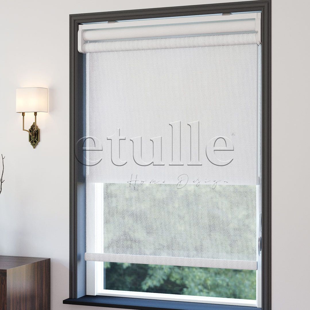 White Patterned Double Roller Blind | Liliana