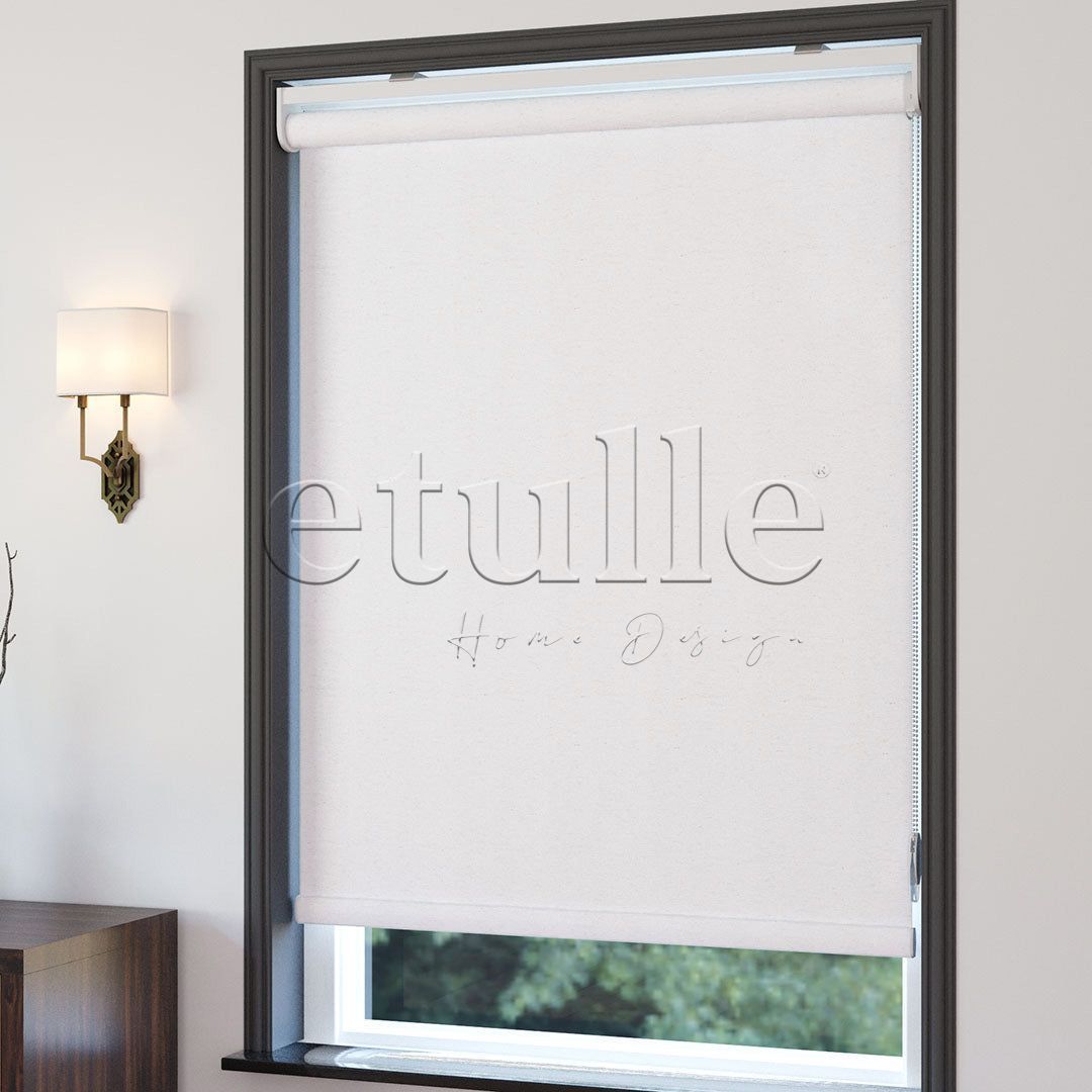 White Matte Linen Roller Blinds | Cascade