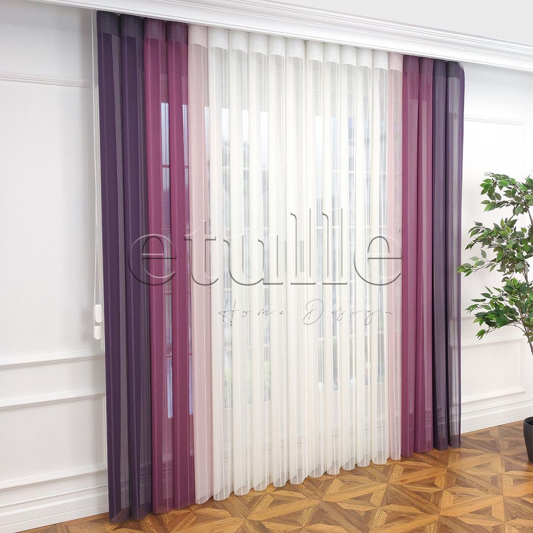 Bordeaux - Striped Vertical Tulle Curtain