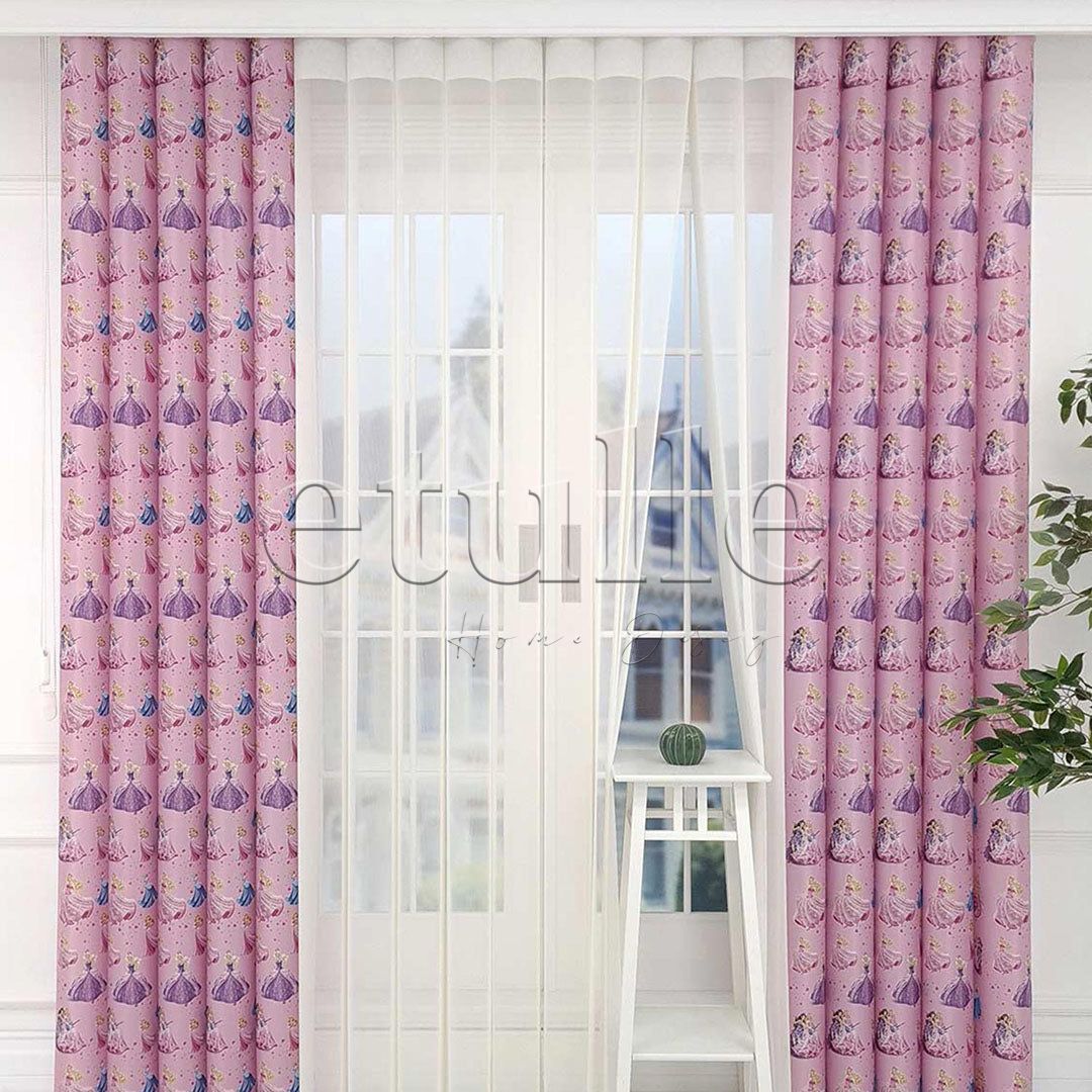Cindrella - Children's Room Vertical Tulle Curtains