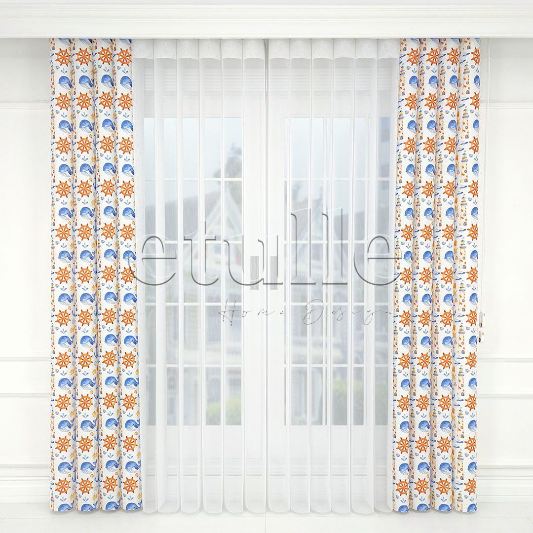 Sailor Whale - Children's Room Vertical Tulle Curtains