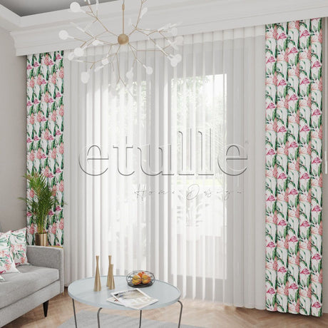 Flamingo Garden - Printed Vertical Tulle Curtain