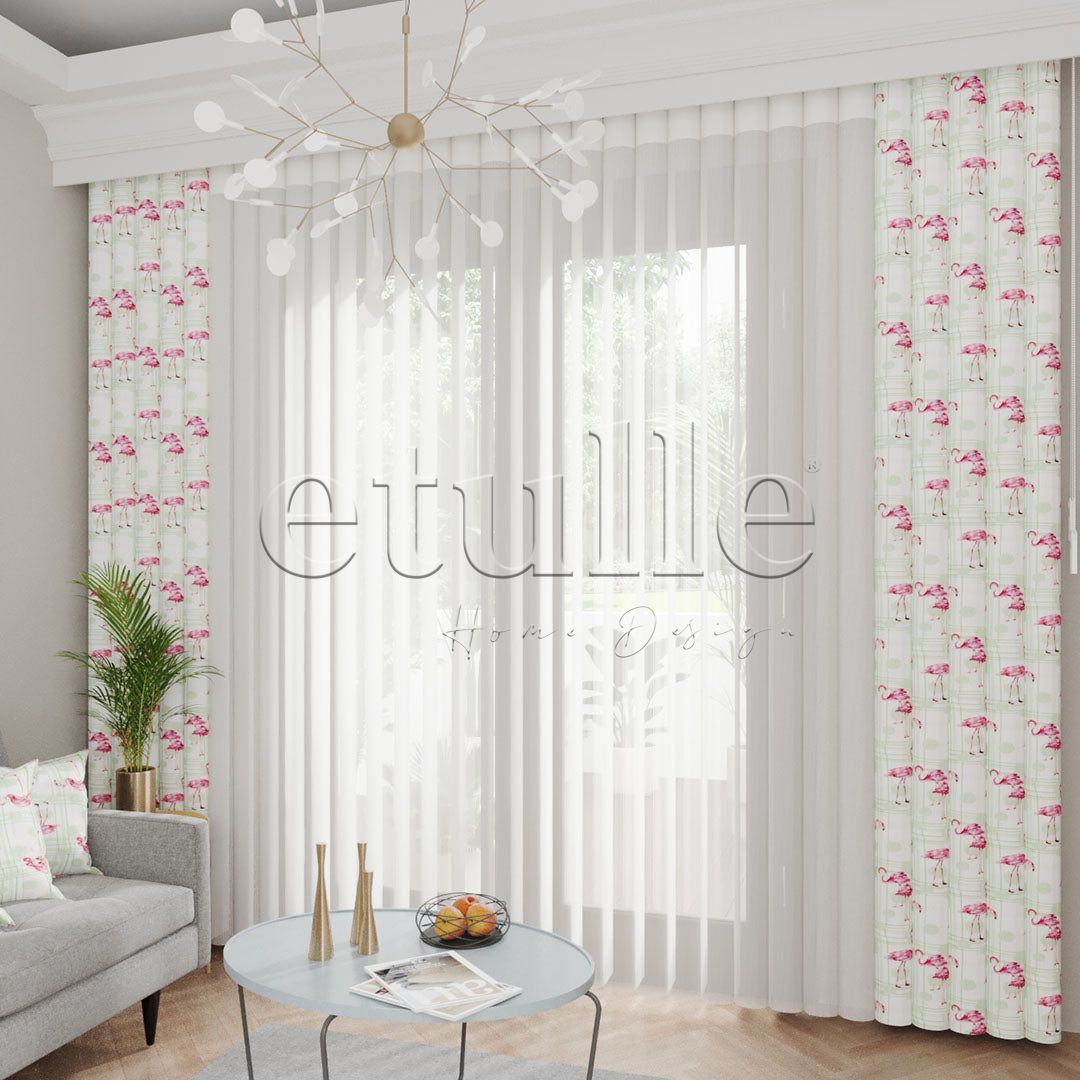 Flamingo Soft - Printed Vertical Tulle Curtain