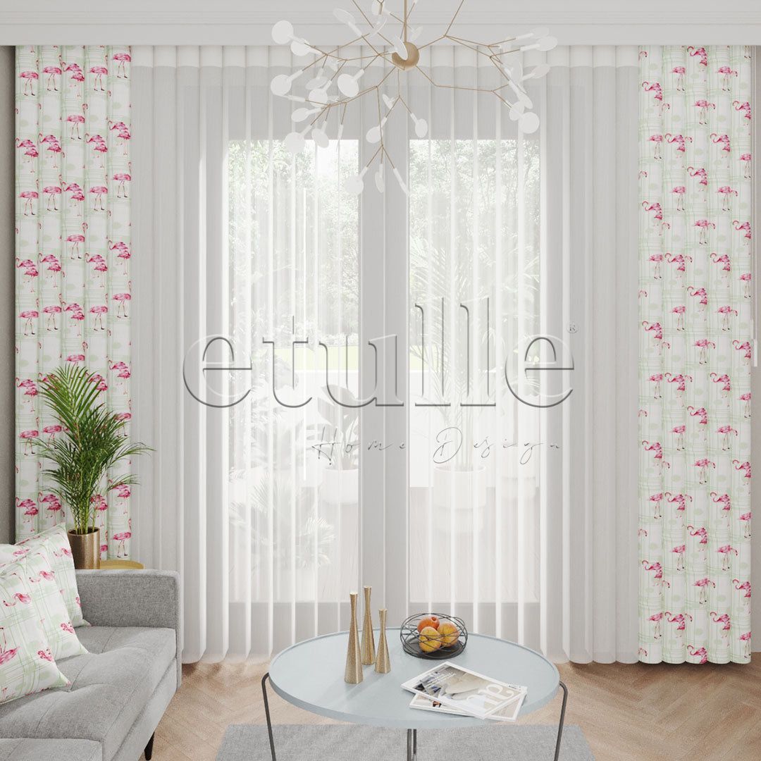 Flamingo Soft - Printed Vertical Tulle Curtain