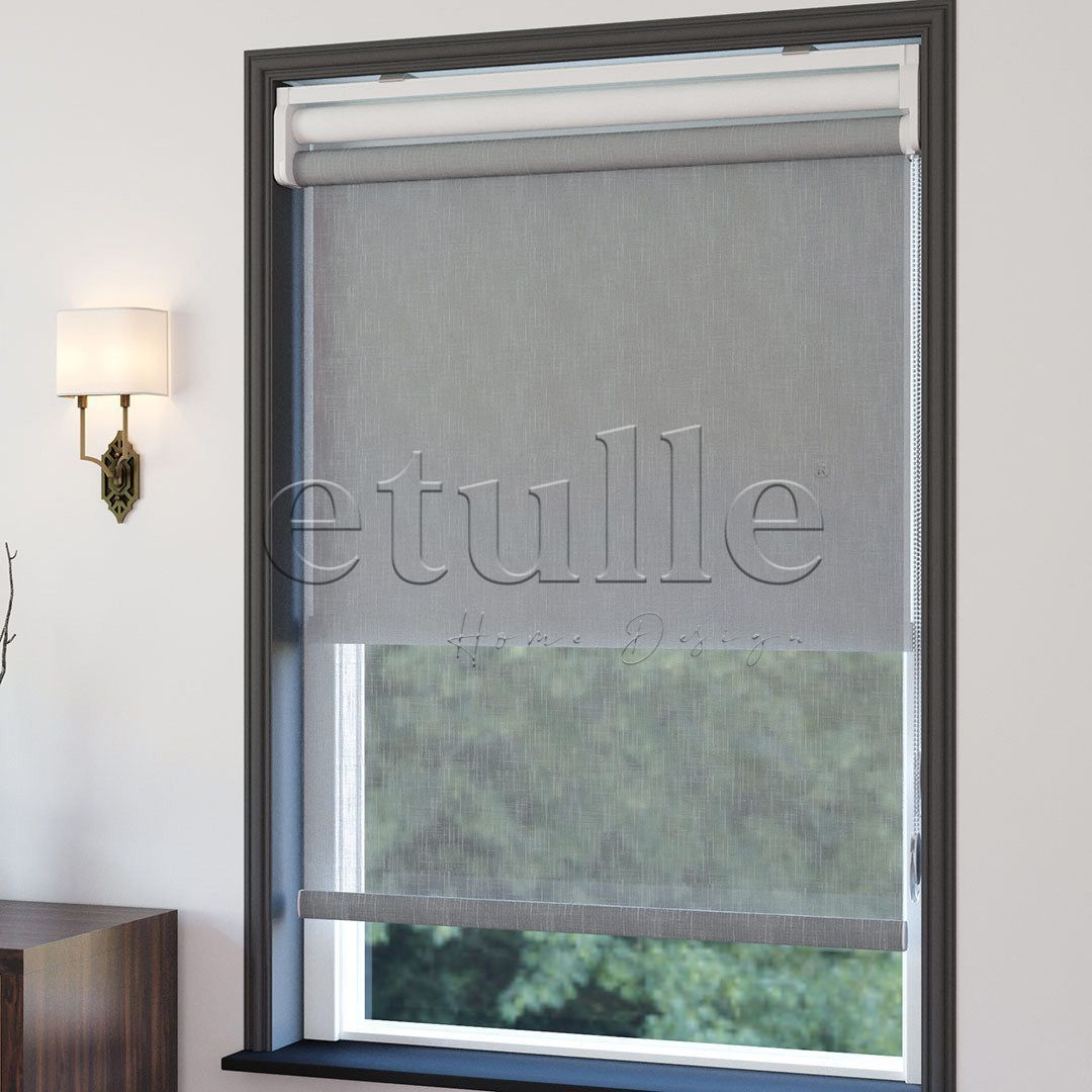 Grey Patterned Double Roller Blind | Abloom
