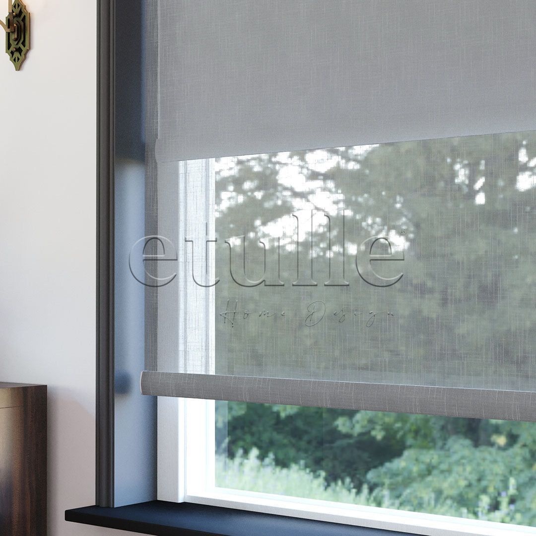 Grey Patterned Double Roller Blind | Abloom