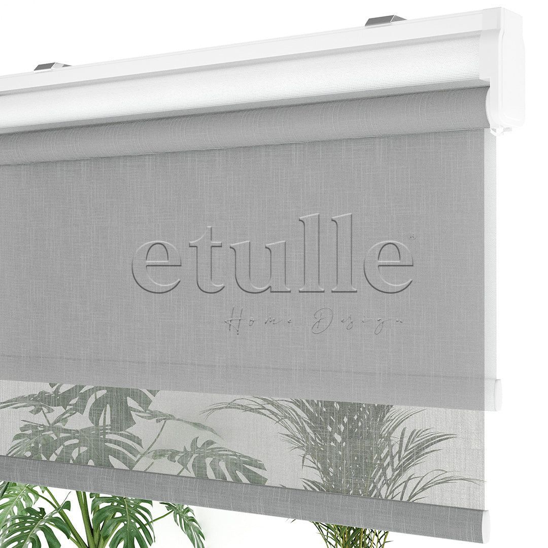 Grey Patterned Double Roller Blind | Abloom
