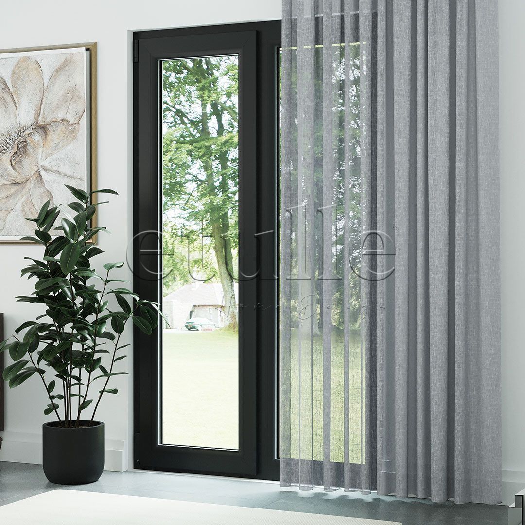 Gri Folded Keten Düz Tül Perde | Mistra