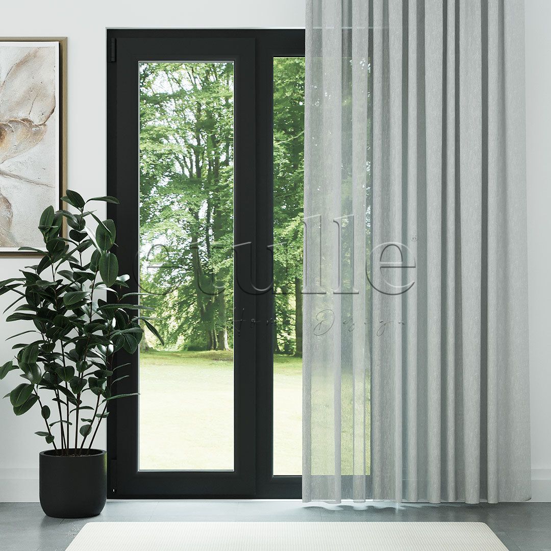 Gri Modern Petek Dokulu Keten Efekli Dökümlü Düz Tül Perde | Soleil