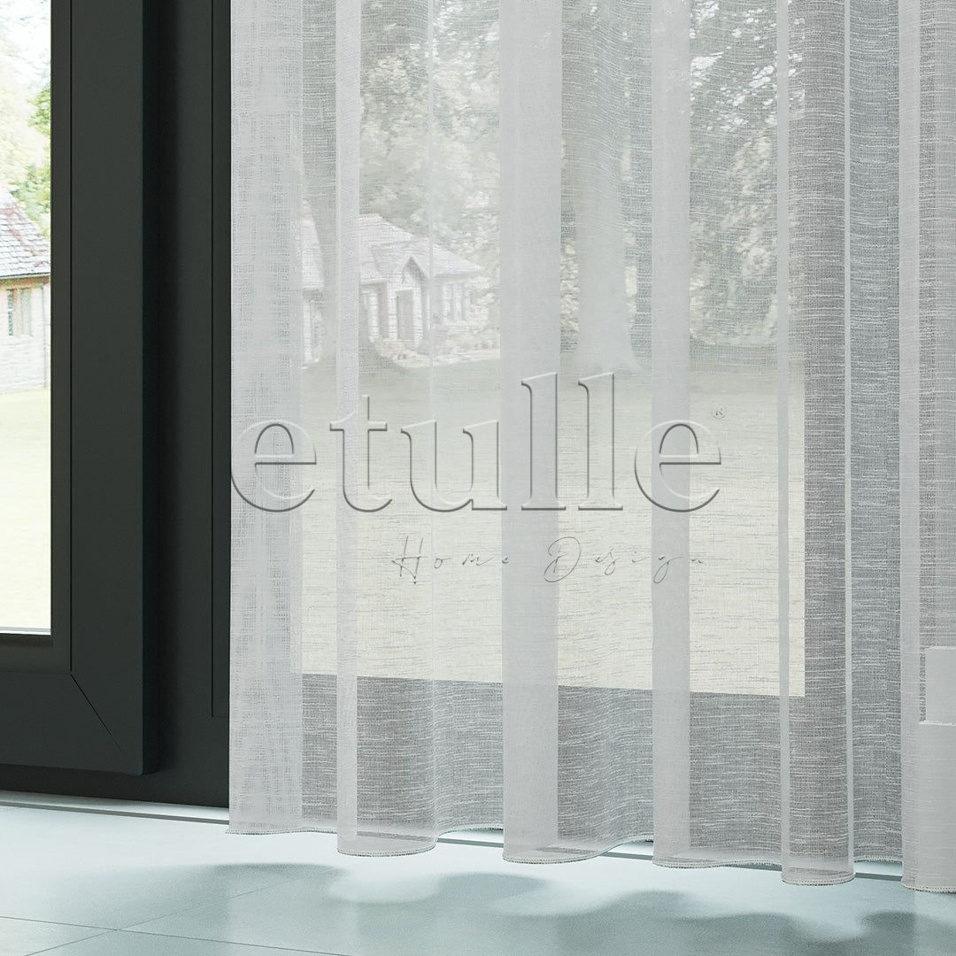 Gri Parlak Keten Dokulu Düz Tül Perde | Aloe