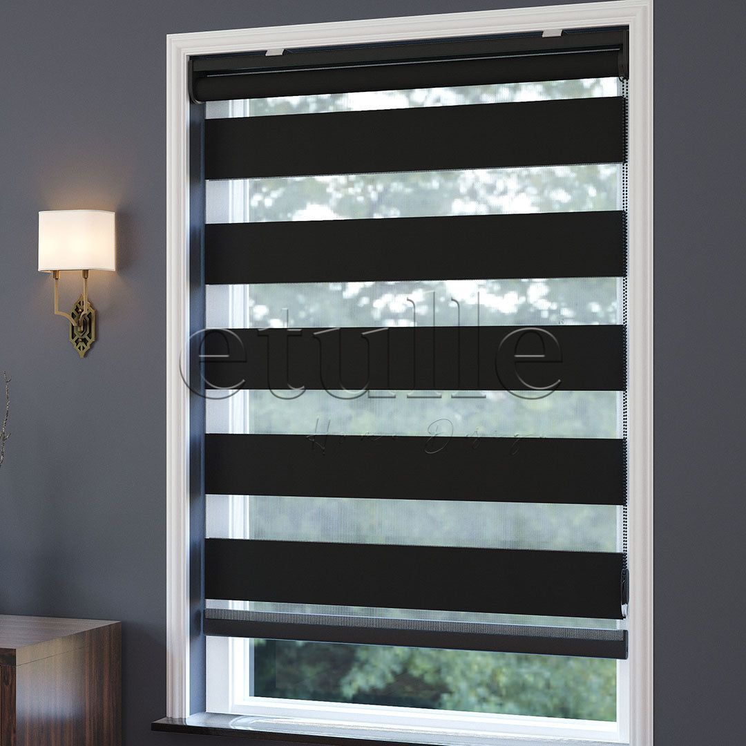 Black Blackout Zebra Curtain | Kanbina