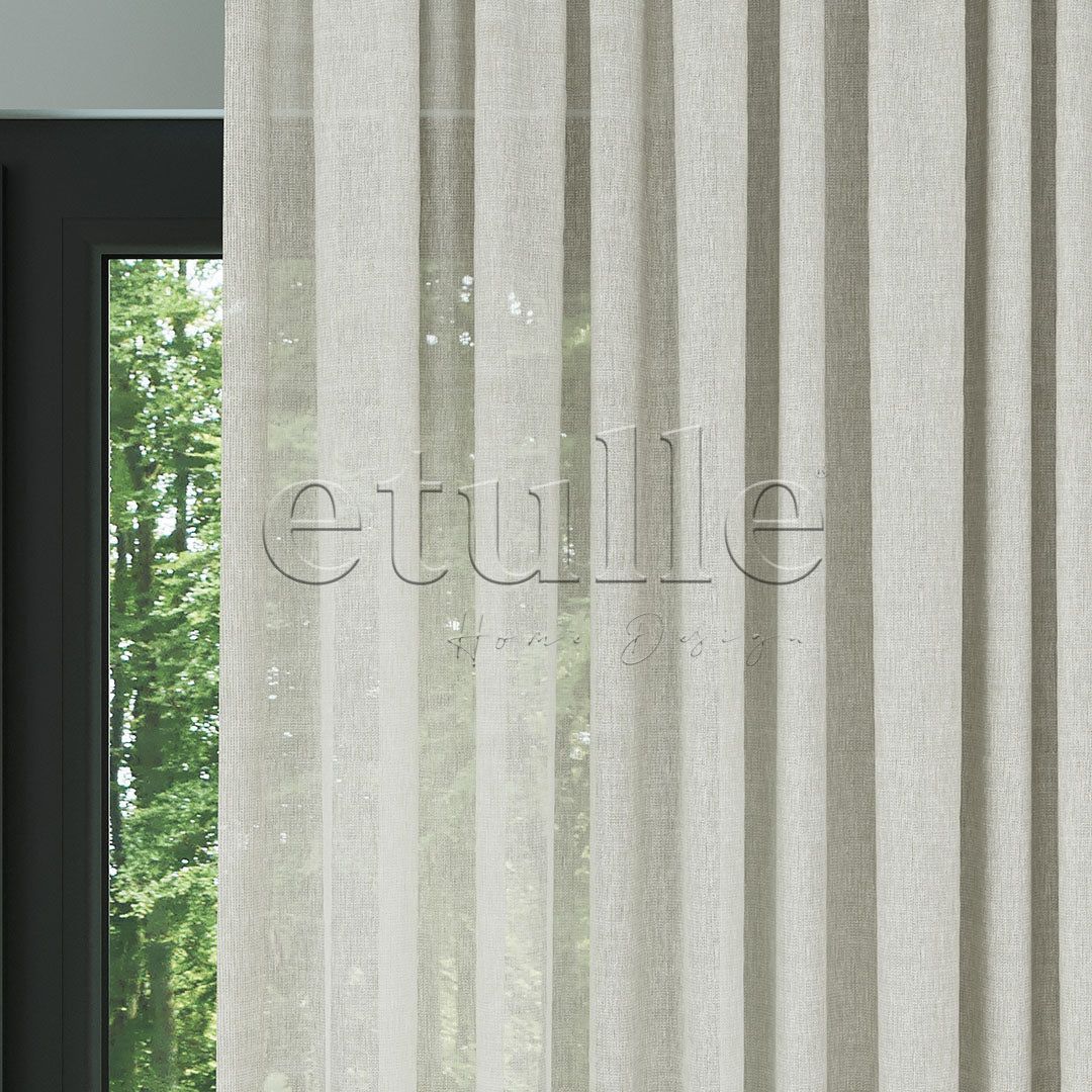 Krem Naturel Soft Keten Düz Tül Perde | Sumba
