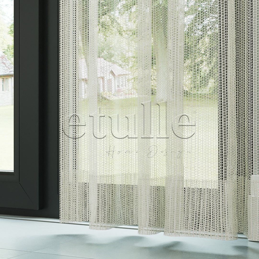 Krem Trend Kare File Örme Düz Tül Perde | Dusk