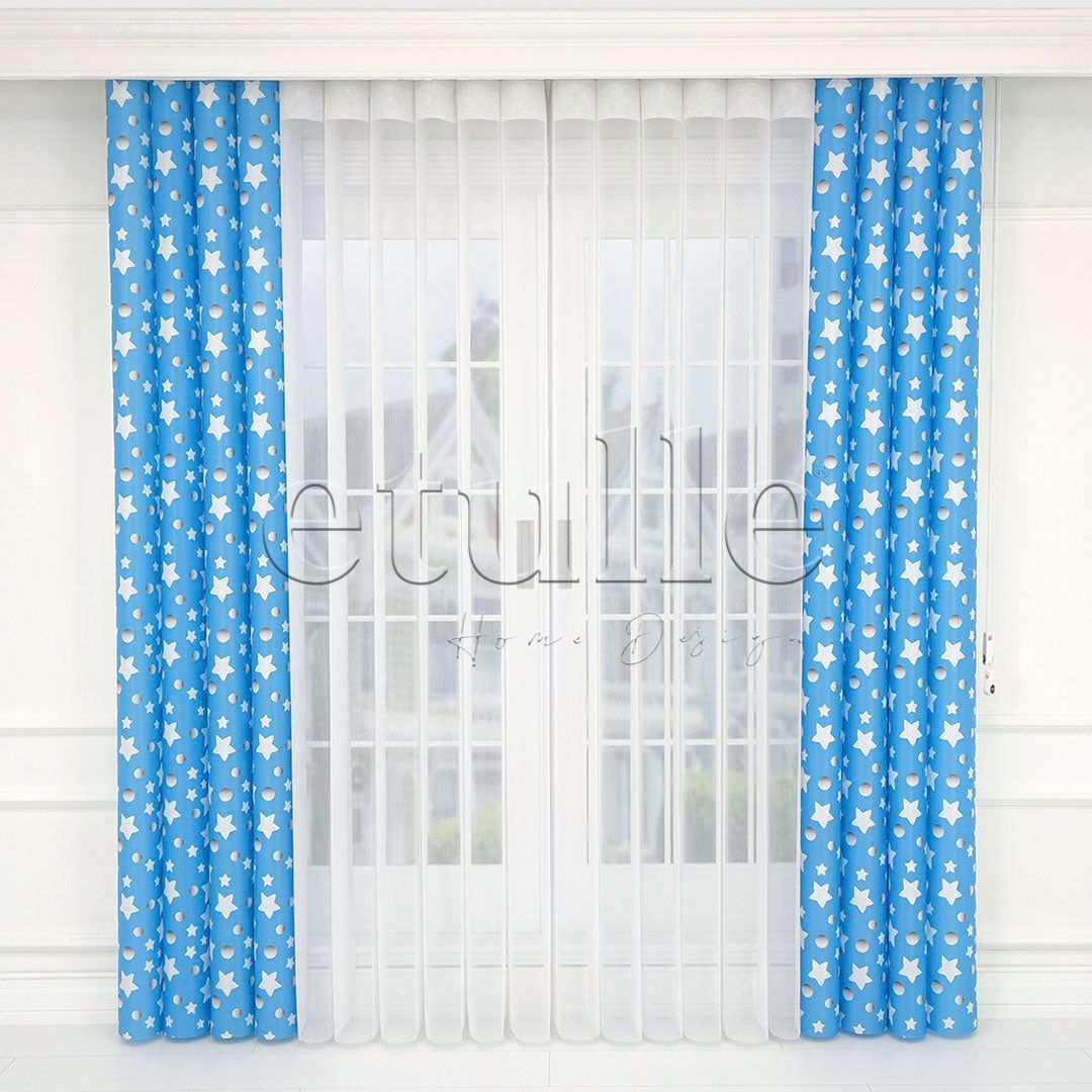 Blue Star - Children's Room Vertical Tulle Curtains