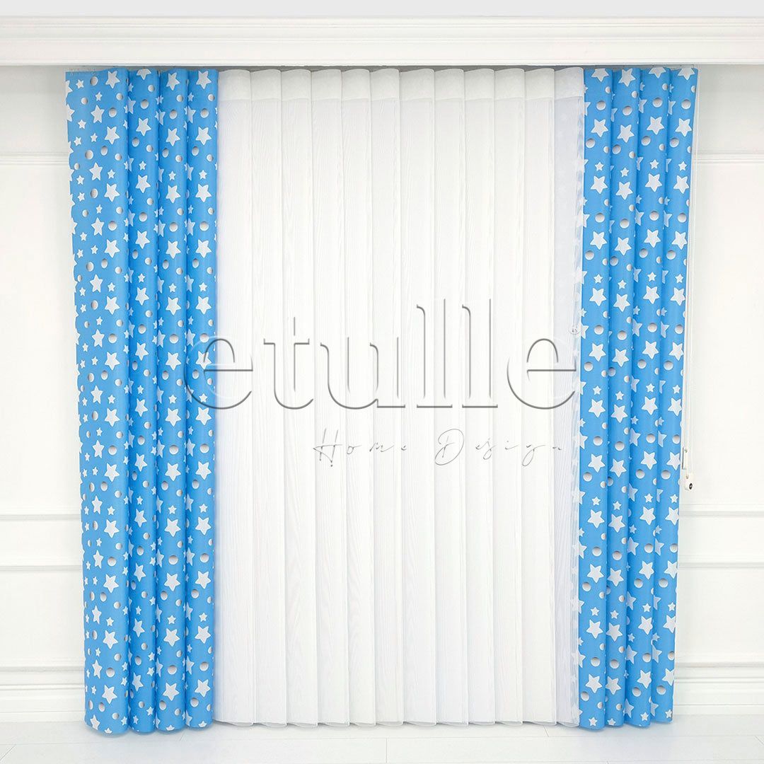 Blue Star - Children's Room Vertical Tulle Curtains