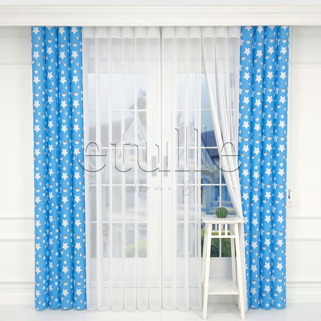 Blue Star - Children's Room Vertical Tulle Curtains