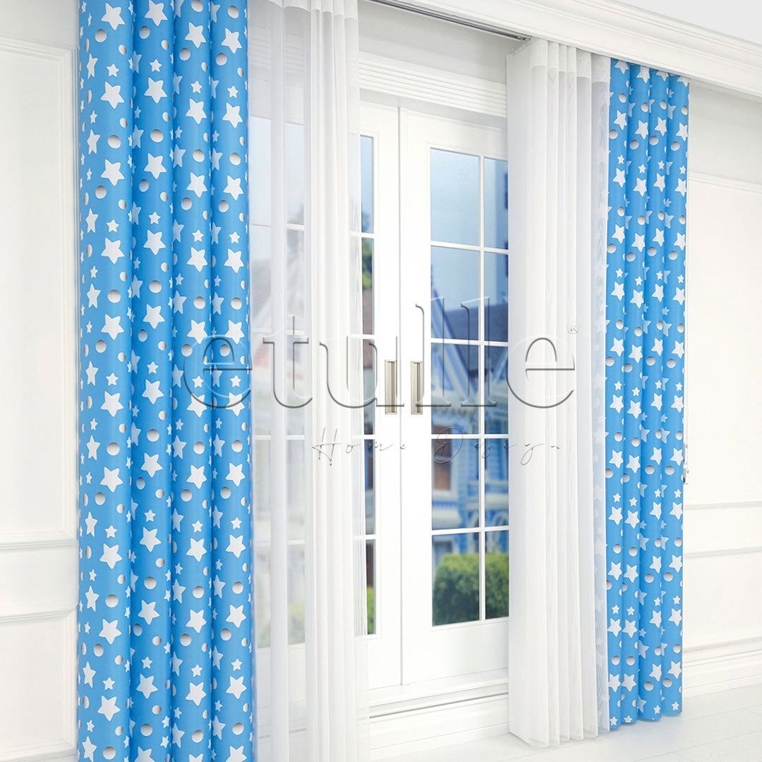Blue Star - Children's Room Vertical Tulle Curtains