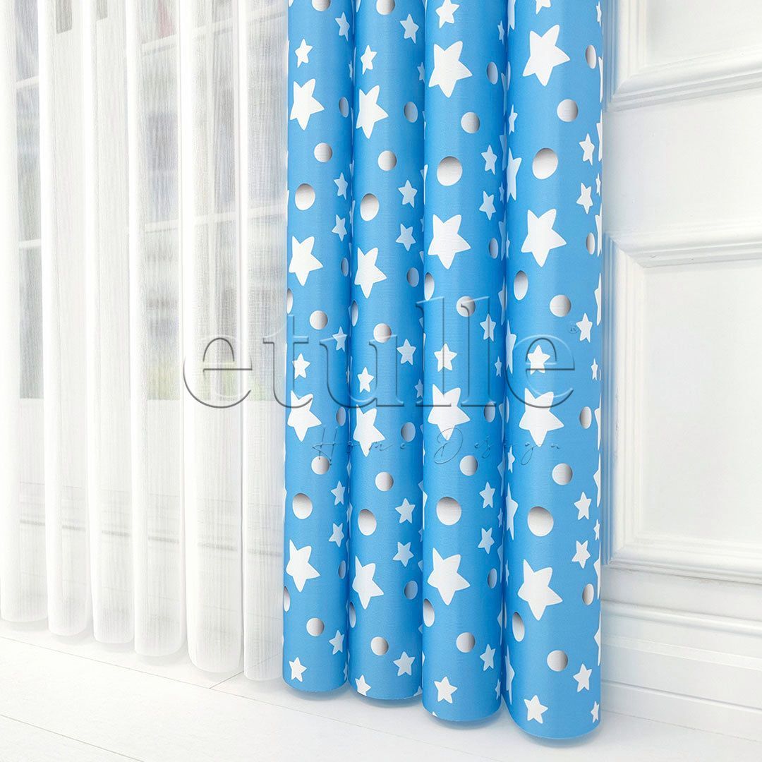 Blue Star - Children's Room Vertical Tulle Curtains
