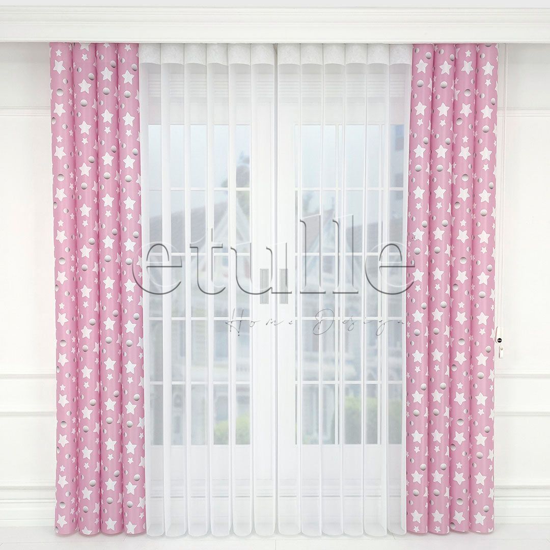 Pink Star - Children's Room Vertical Tulle Curtains