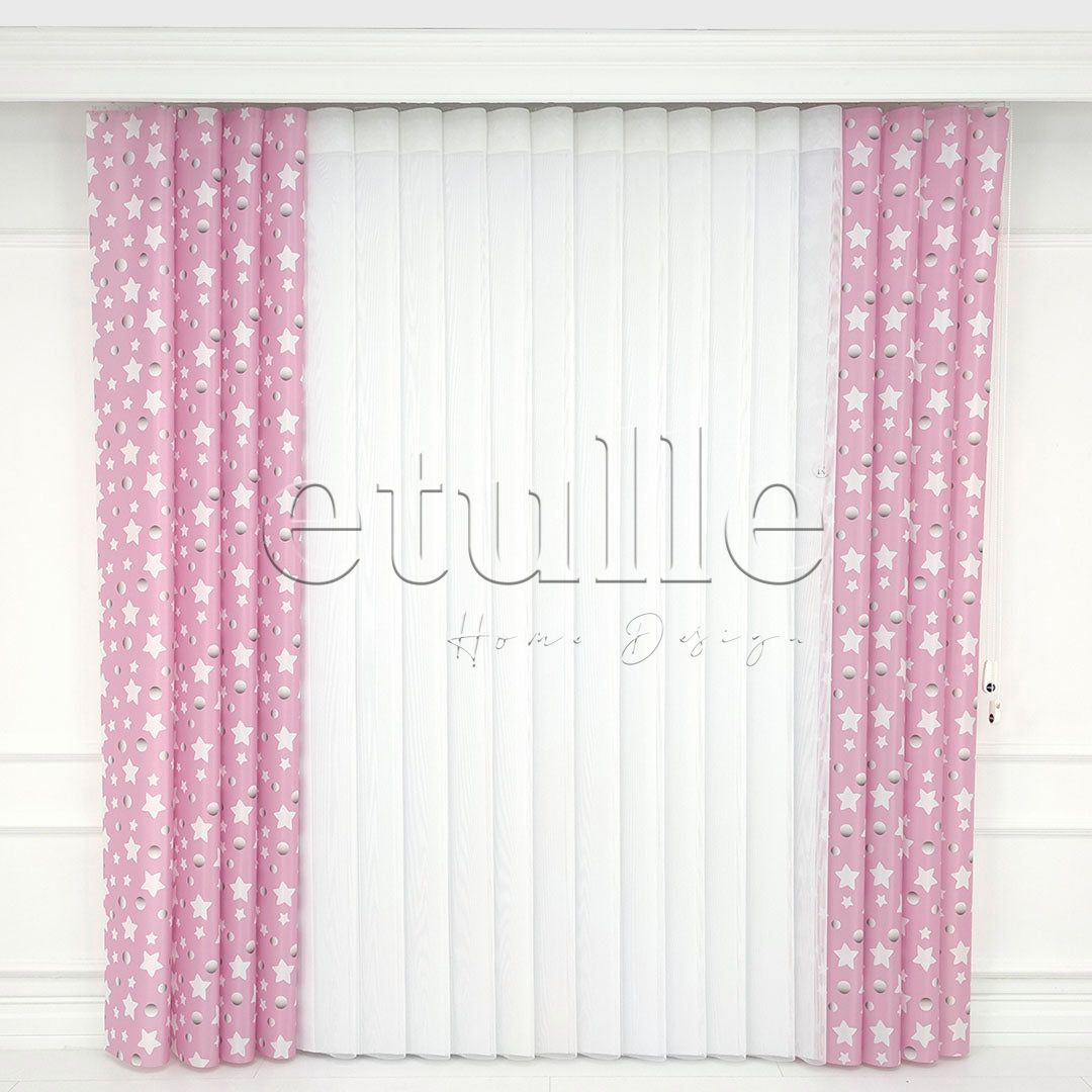 Pink Star - Children's Room Vertical Tulle Curtains