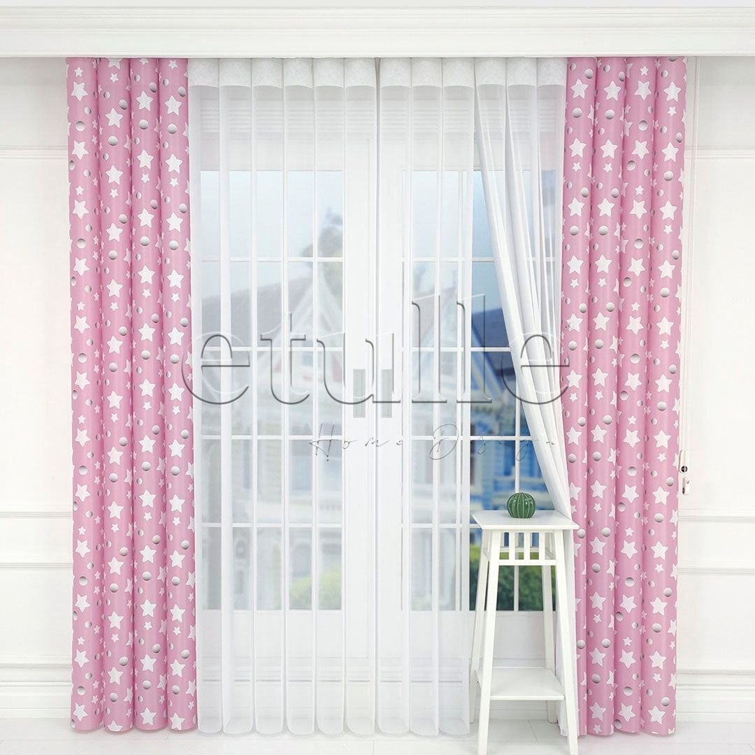 Pink Star - Children's Room Vertical Tulle Curtains