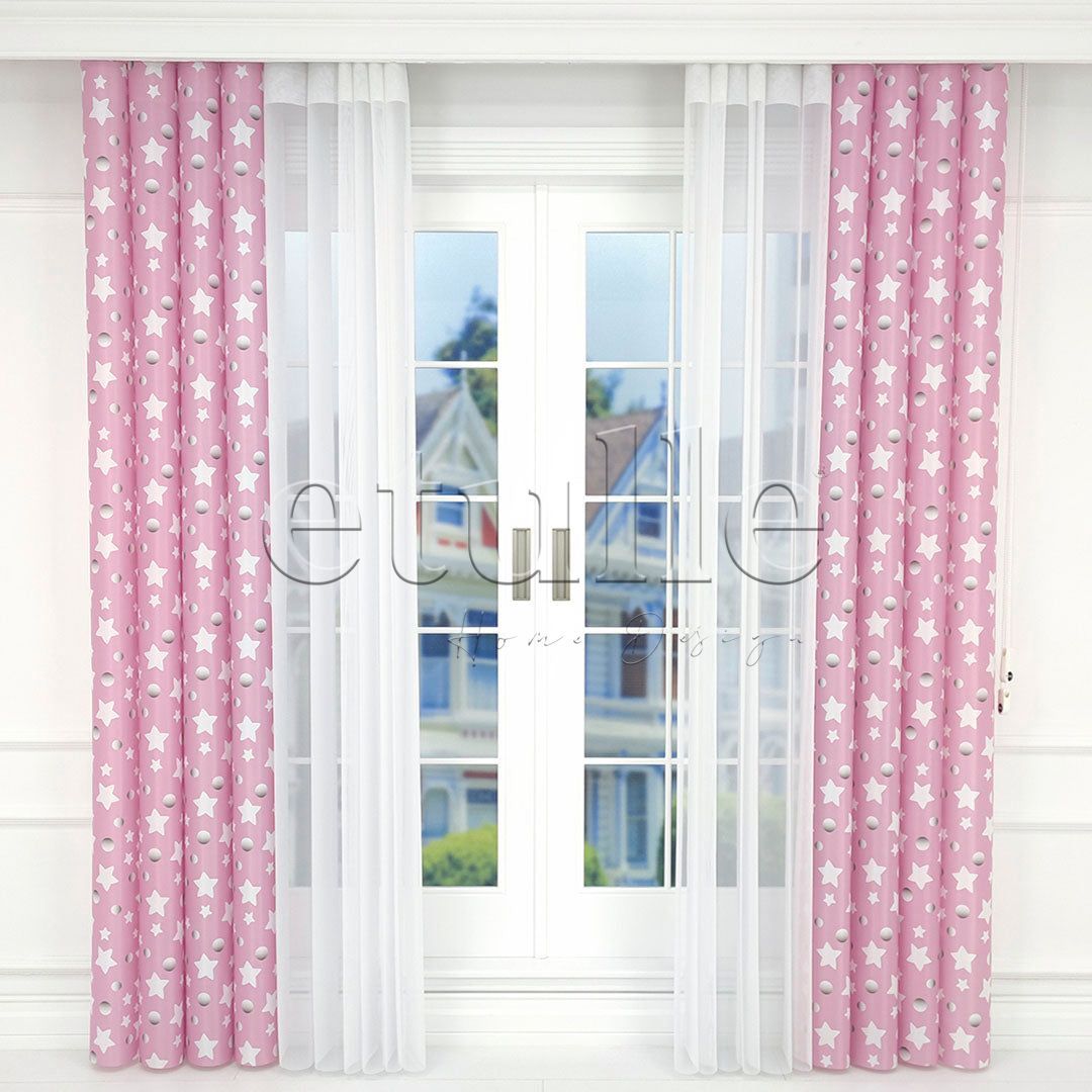 Pink Star - Children's Room Vertical Tulle Curtains