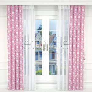 Pink Star - Children's Room Vertical Tulle Curtains