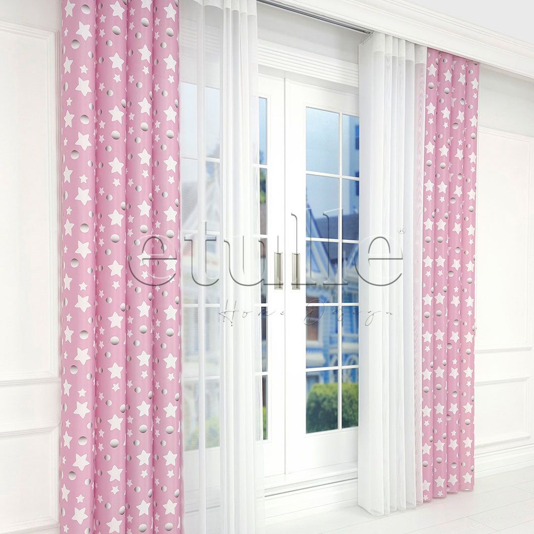 Pink Star - Children's Room Vertical Tulle Curtains