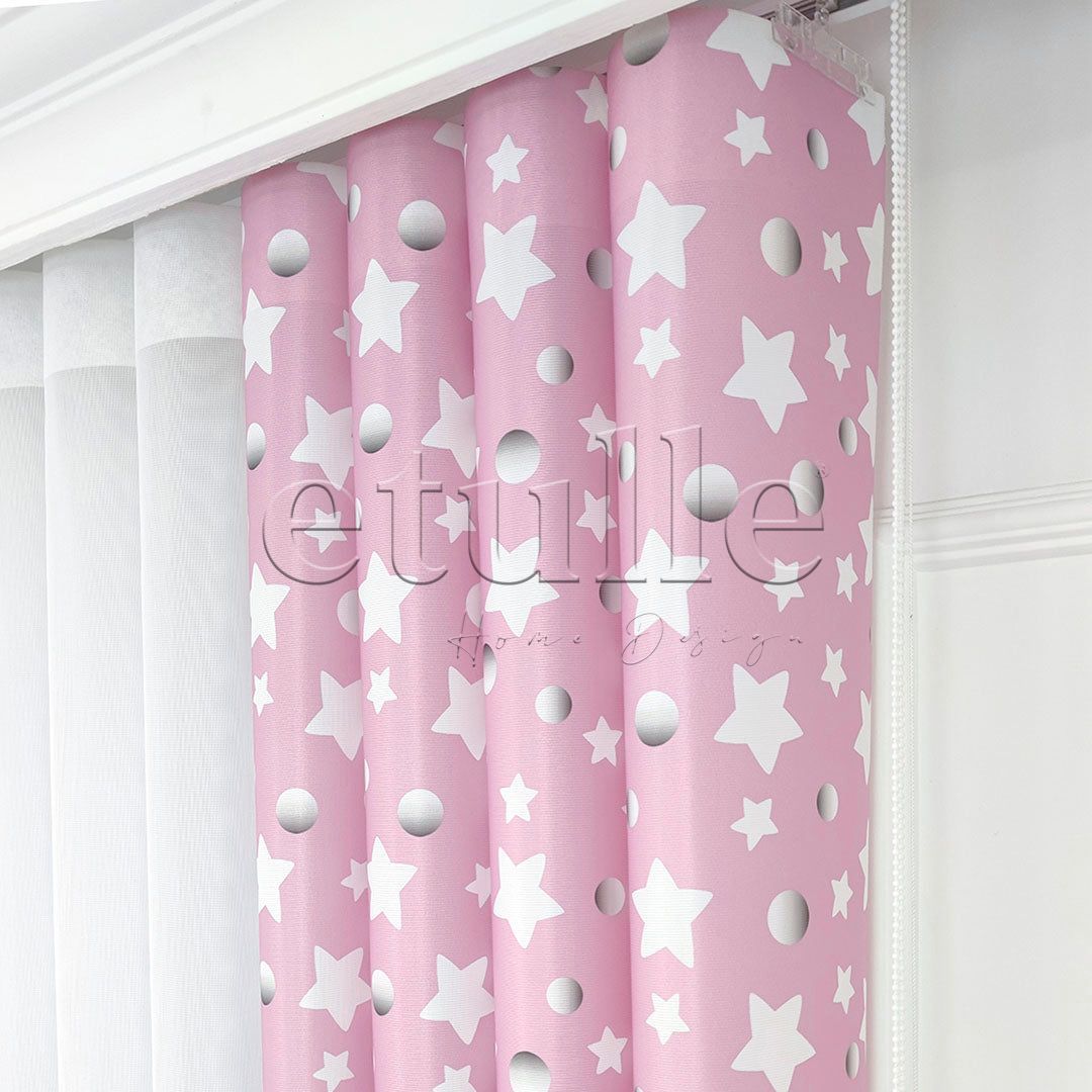 Pink Star - Children's Room Vertical Tulle Curtains