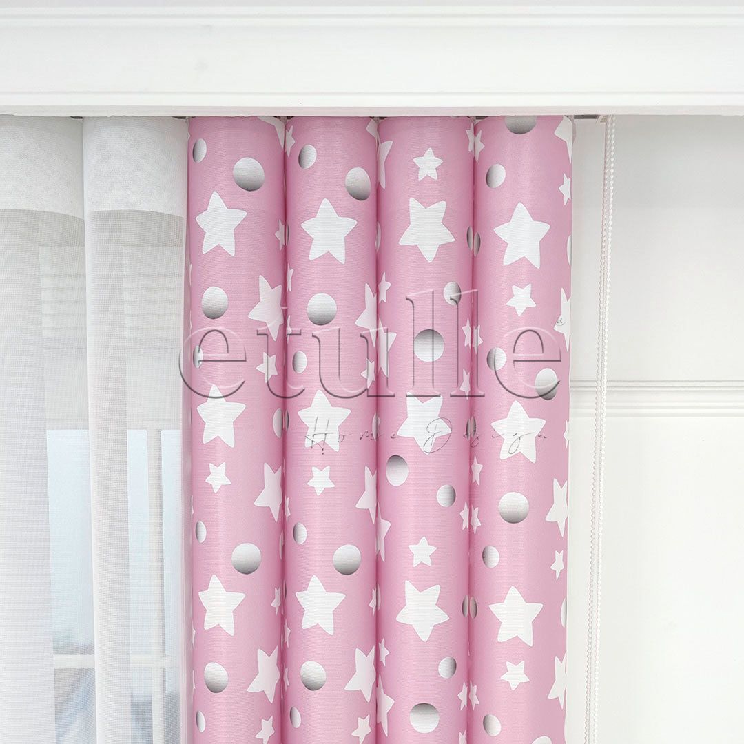 Pink Star - Children's Room Vertical Tulle Curtains