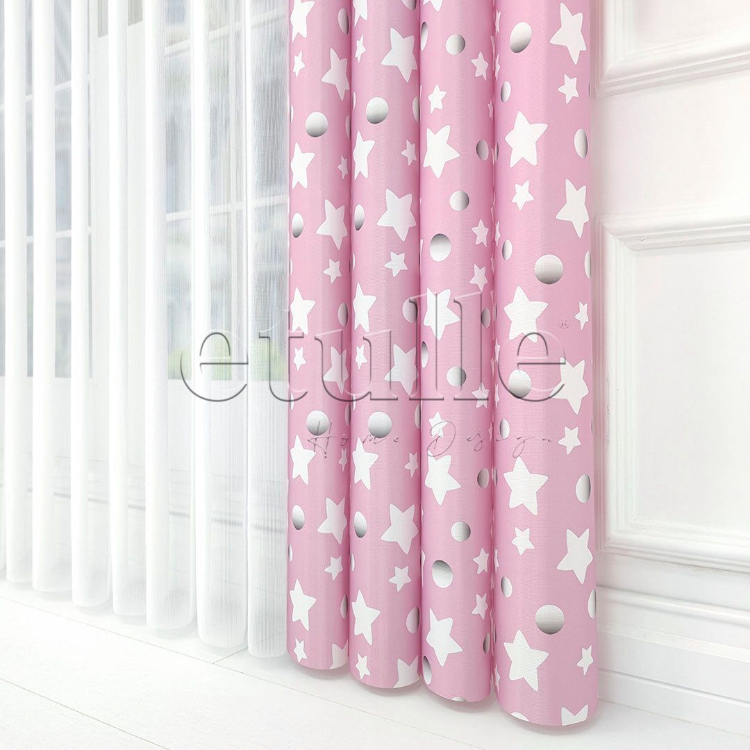Pink Star - Children's Room Vertical Tulle Curtains