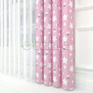 Pink Star - Children's Room Vertical Tulle Curtains