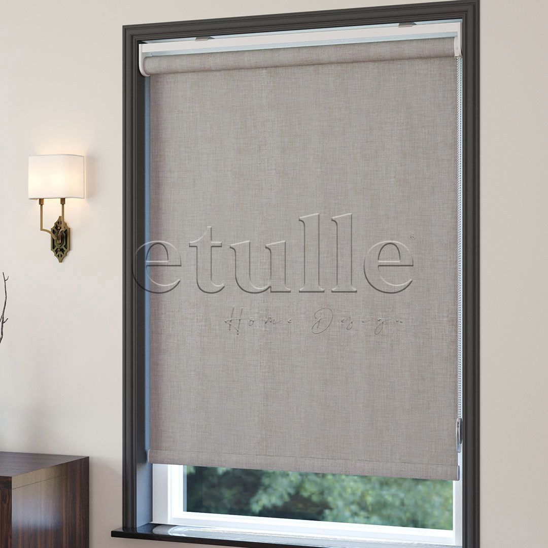 Mink Blackout Linen Roller Blinds | fiorella