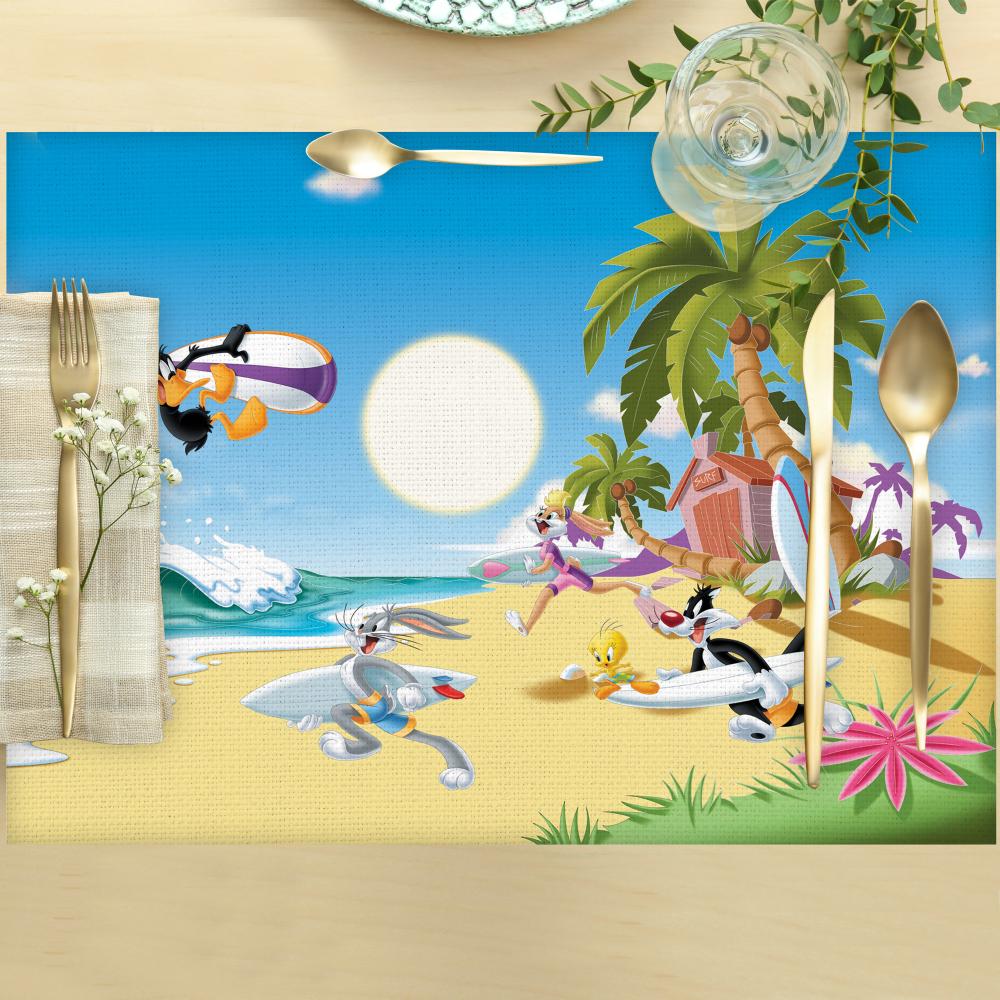 Beach Fun – Looney Çizgi Film Karakterleri Desenli Amerikan Servis Takımı  - 4'lü Set (35X50 cm)