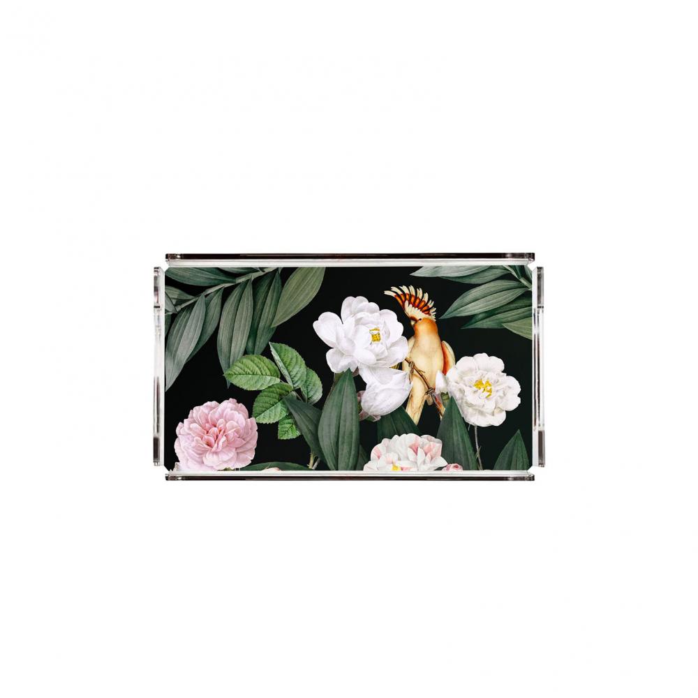 Papağanlı Çiçekler Pleksi Tepsi - PT2123- 40X24cm
