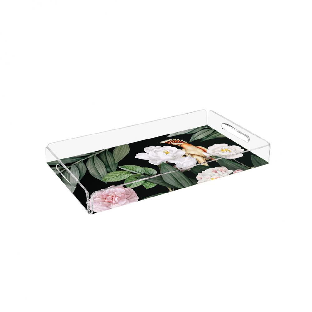 Papağanlı Çiçekler Pleksi Tepsi - PT2123- 40X24cm