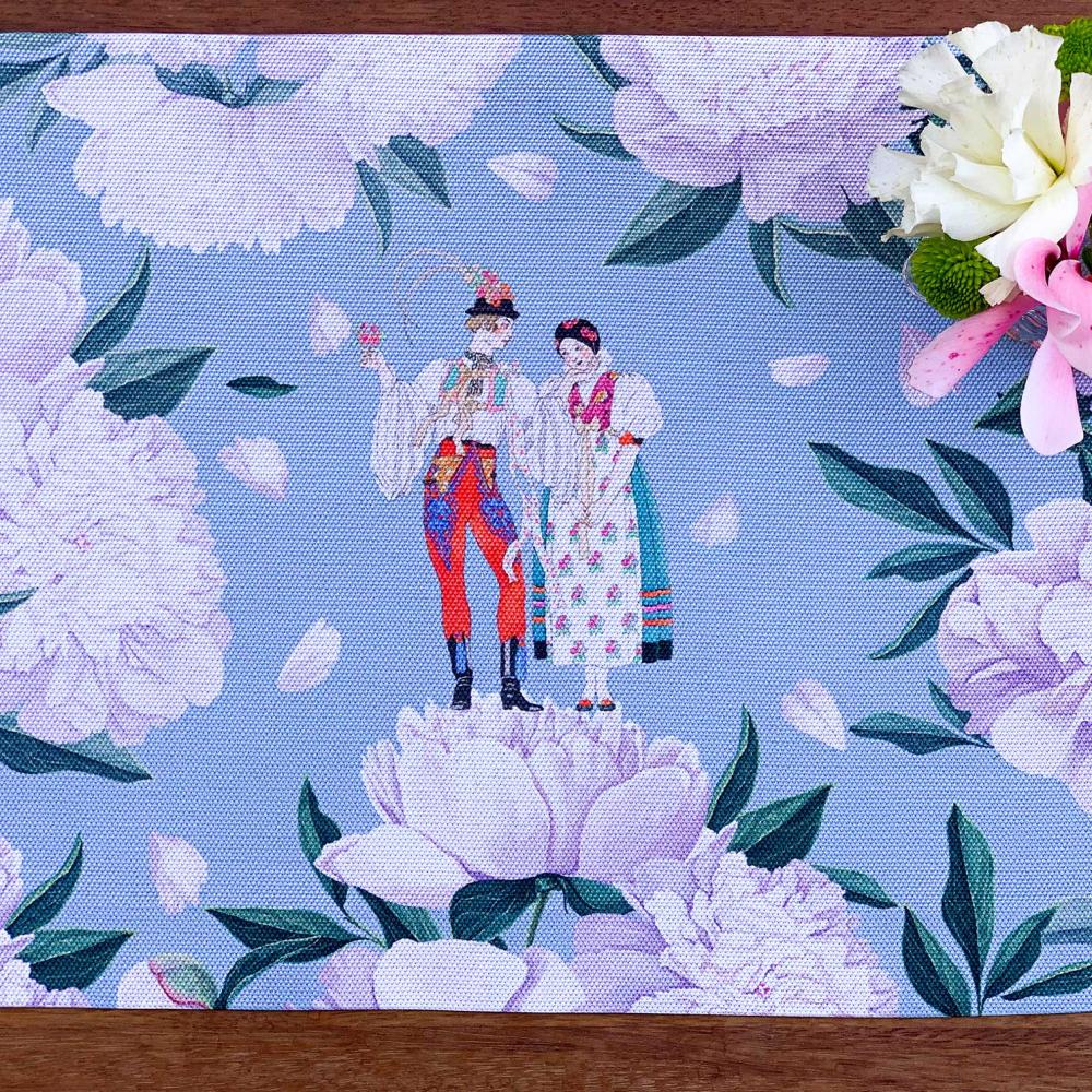 Garden Bloom – Lila Yeşil Tropikal Desenli Amerikan Servis - 4'lü Set 35X50CM