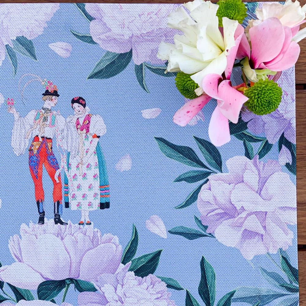 Garden Bloom – Lila Yeşil Tropikal Desenli Amerikan Servis - 4'lü Set 35X50CM
